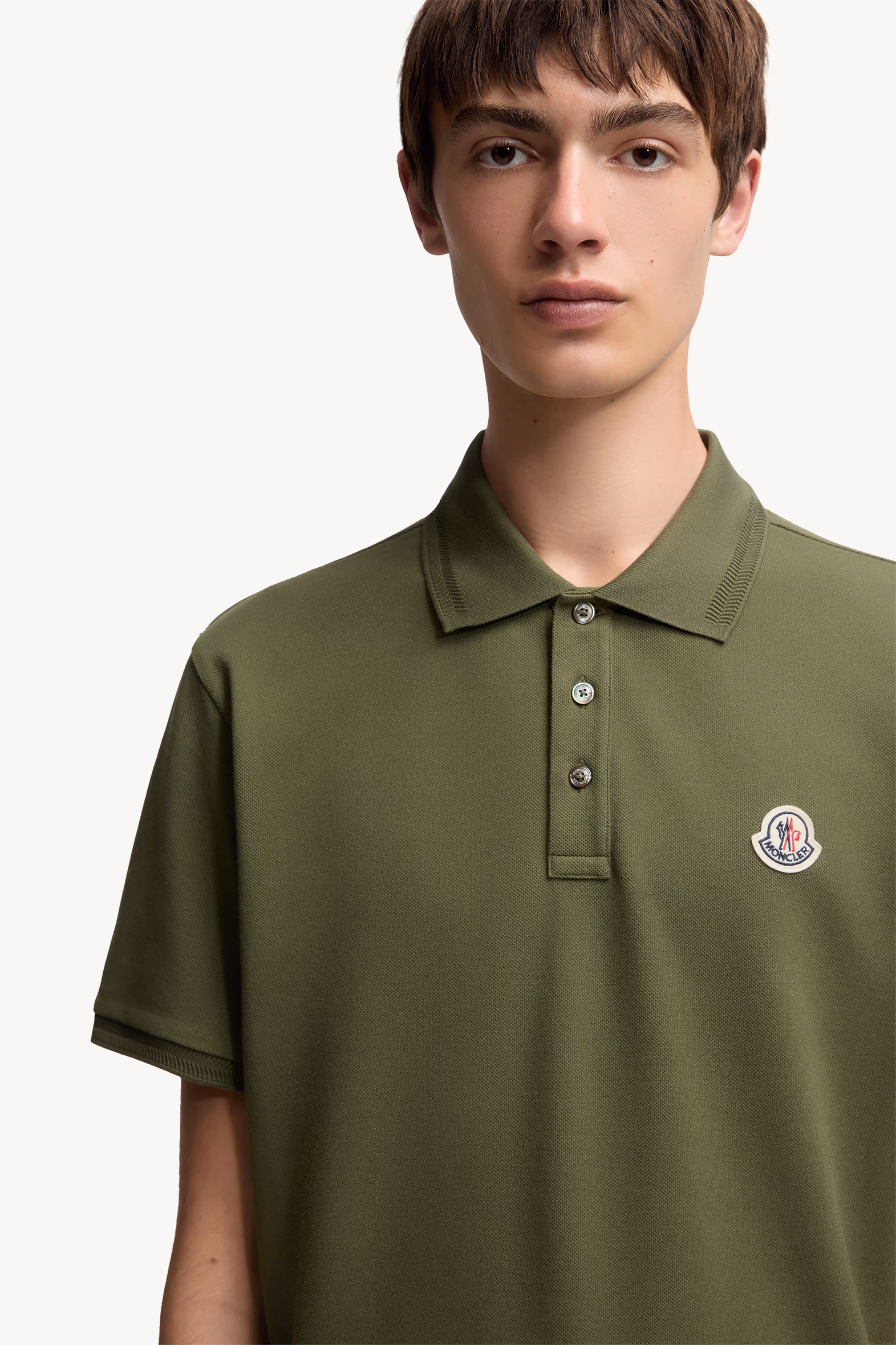 Logo Patch Cotton Piquet Polo Shirt Men Khaki Moncler 6